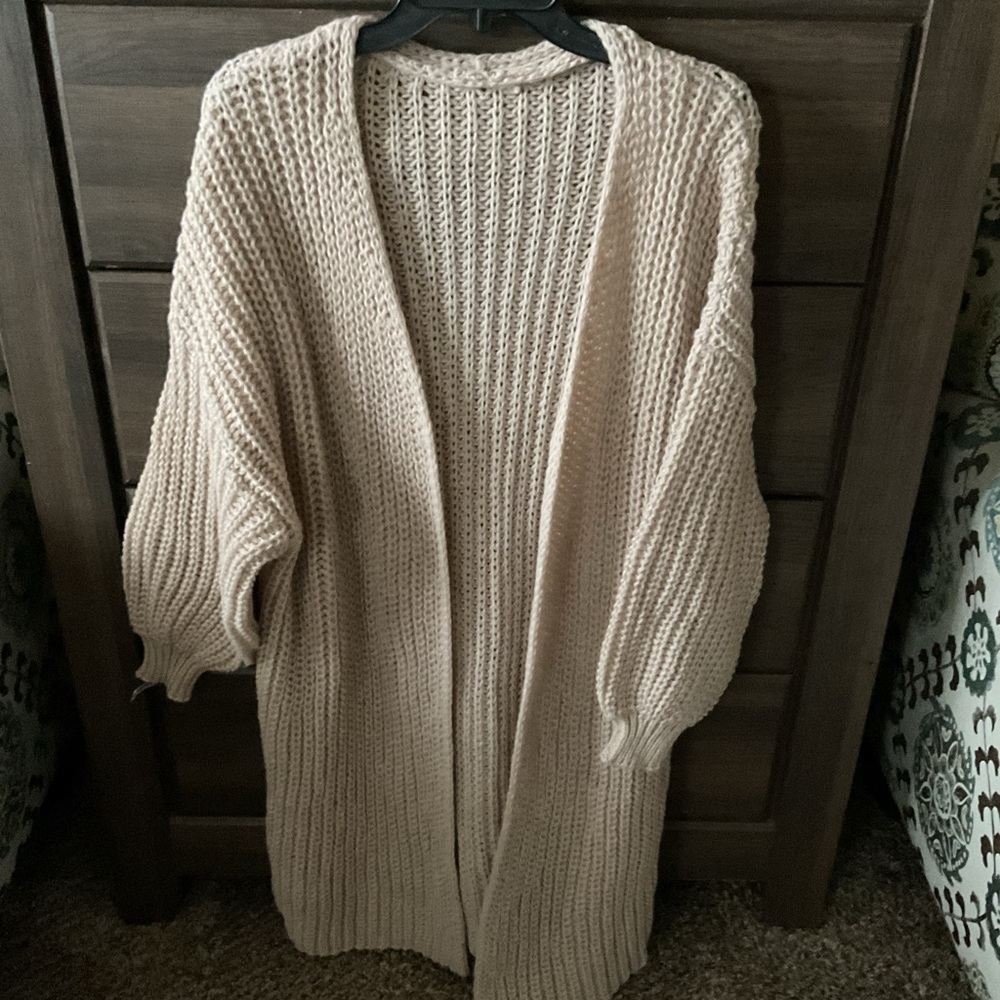 Shein Open Front Long Sweater Beige 2X